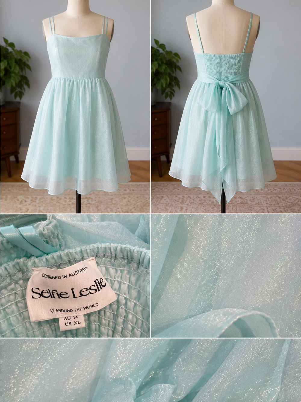 Selfie Leslie Girls' Pale Mint Sparkle Party Dress XL wedding Guest Dress